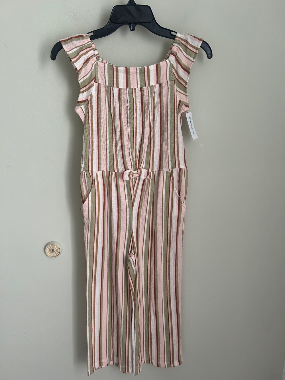 Carter's Pink and Olive Stripe Girls' Sleeveless Jumpsuit